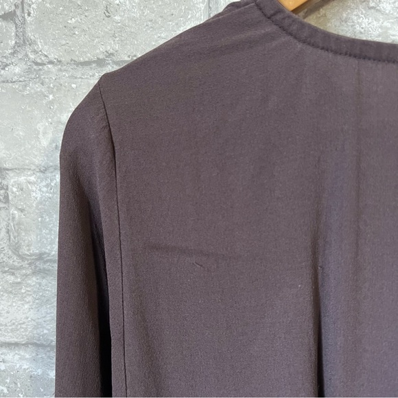 **FLAWED** Eileen Fisher 100% Silk Blouse Purple 'ish Gray Pullover Long Sleeve - Picture 5 of 9